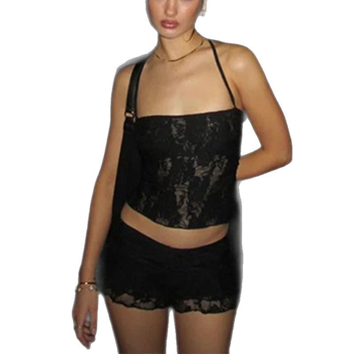 Damen Spitzencrop-Top mit gewelltem Rock Drune