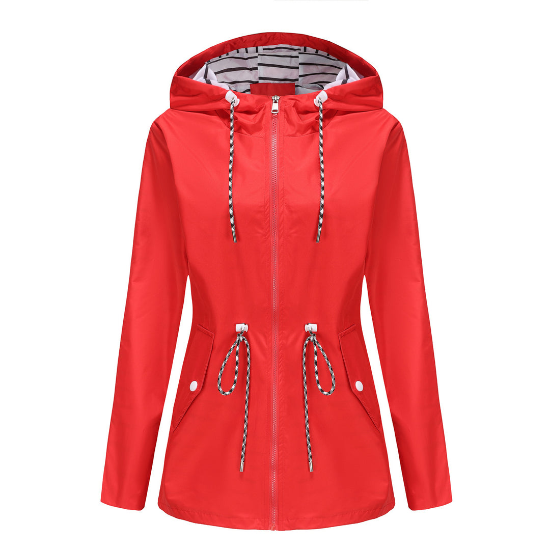 Damen nan leichte wasserdichte Parka Regenjacke mit Taillen-Kordelzug Drune