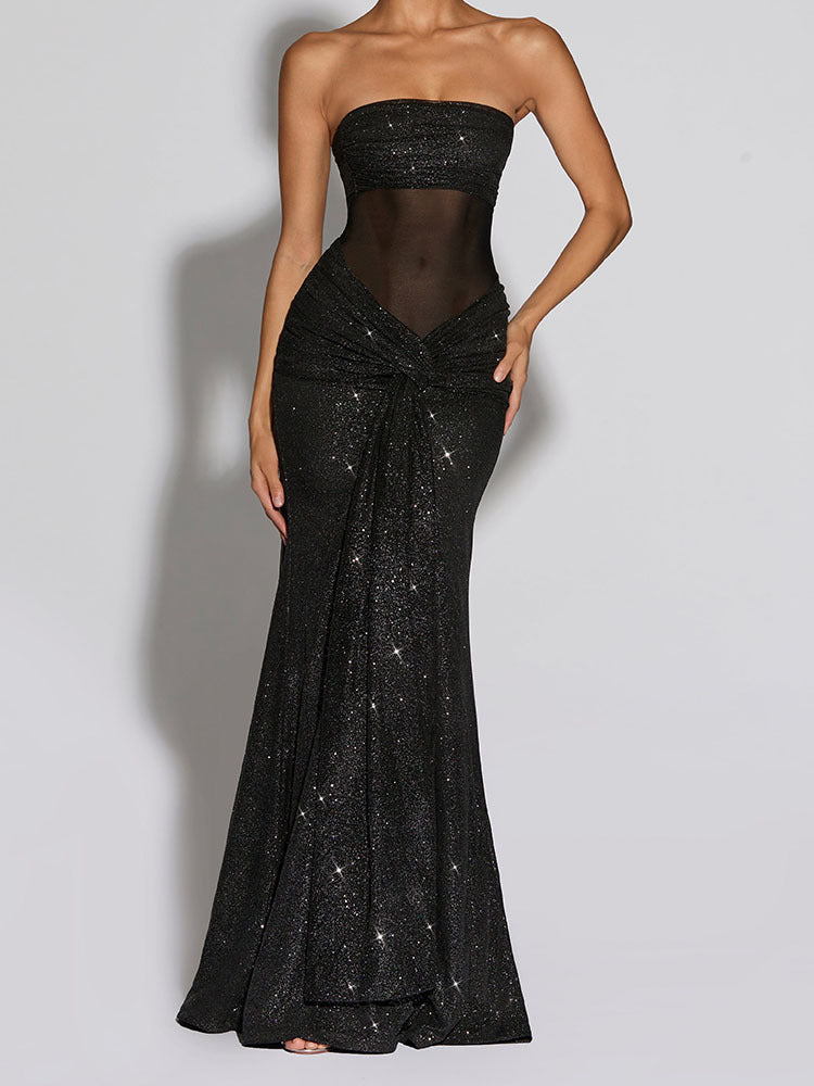 Damen Glamouröses Abendkleid mit schimmerndem Obermaterial Drune