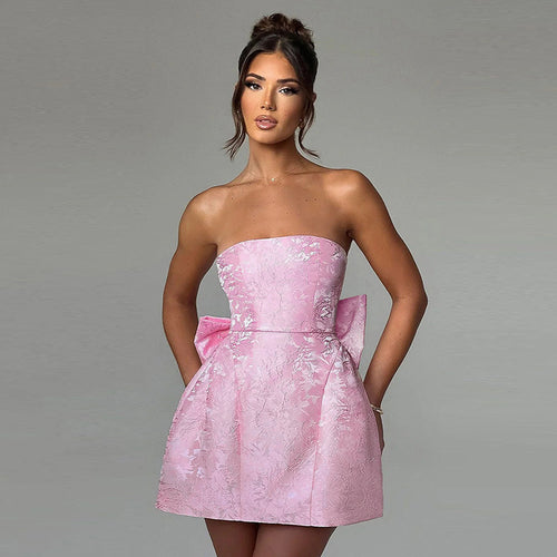 Damen schulterfreies Cocktailkleid mit elegantem Schleifendetail Drune