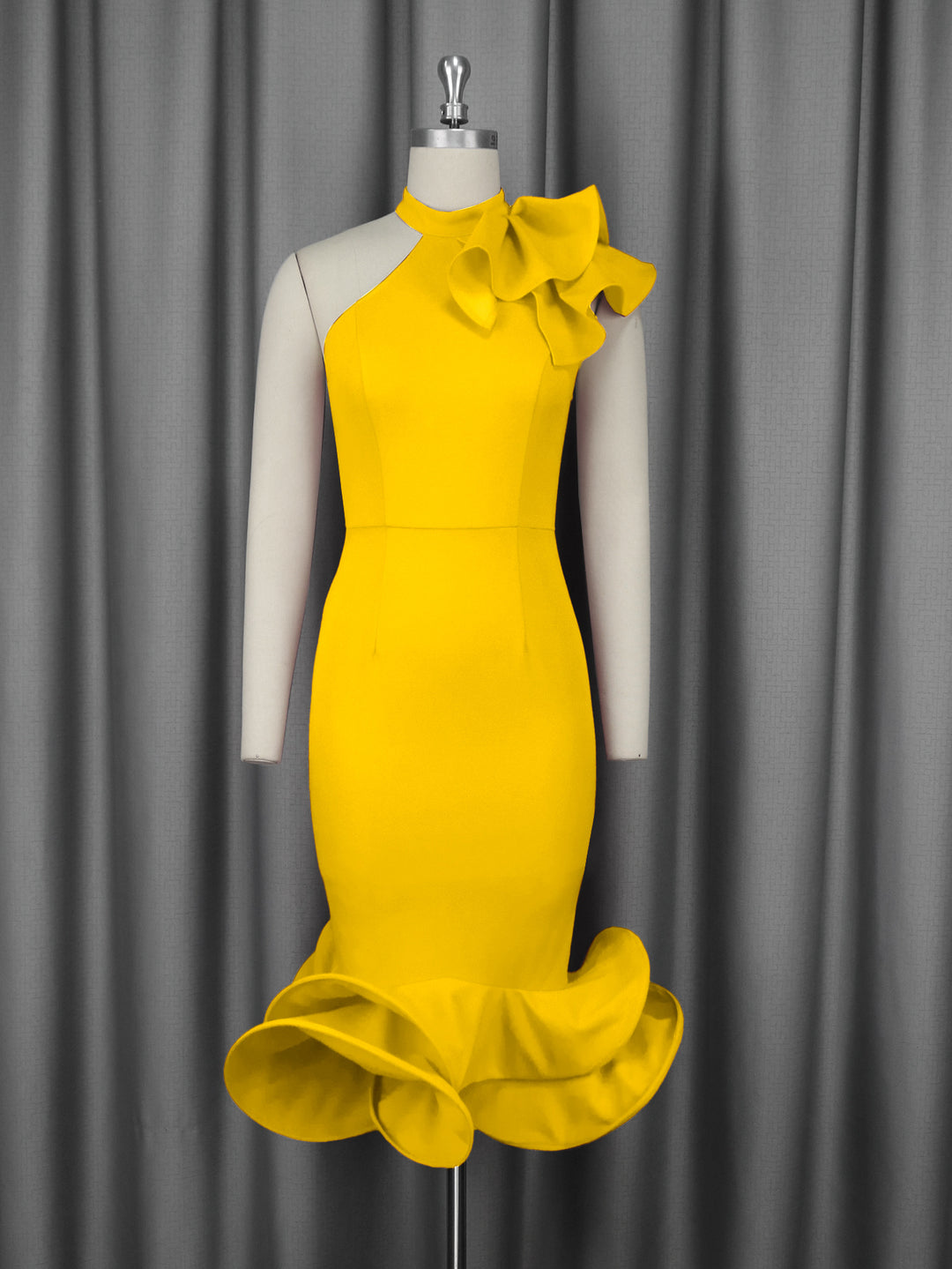 Damen Elegantes Abendkleid mit asymmetrischem Design und voluminösem Rüschenakzent Drune