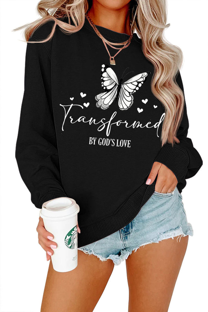 Damen Sweatshirt mit künstlerischem Schmetterlingsmotiv und inspirierendem Schriftzug Drune