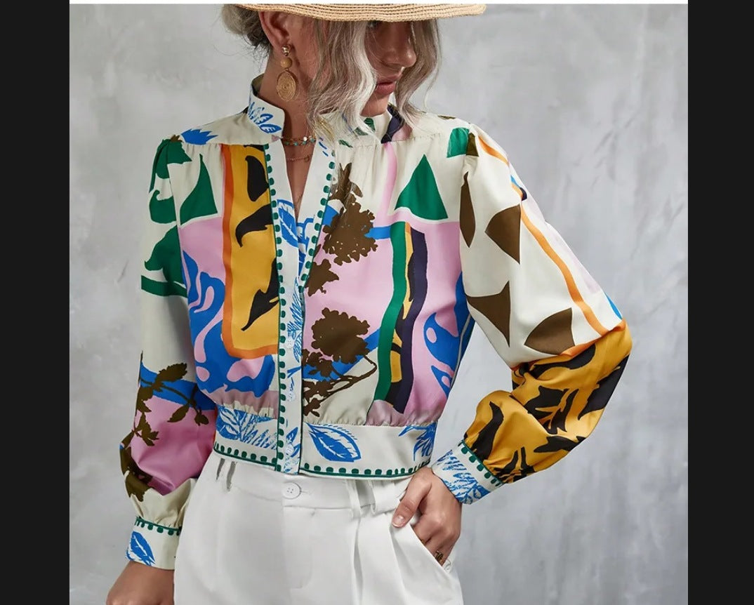 Damen Modische Kurzjacke mit detailiertem Floral-Print Drune