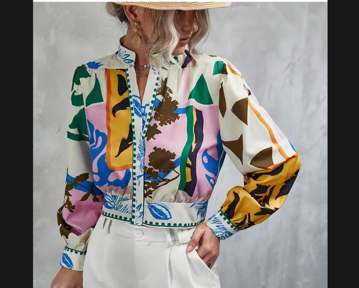 Damen Modische Kurzjacke mit detailiertem Floral-Print Drune