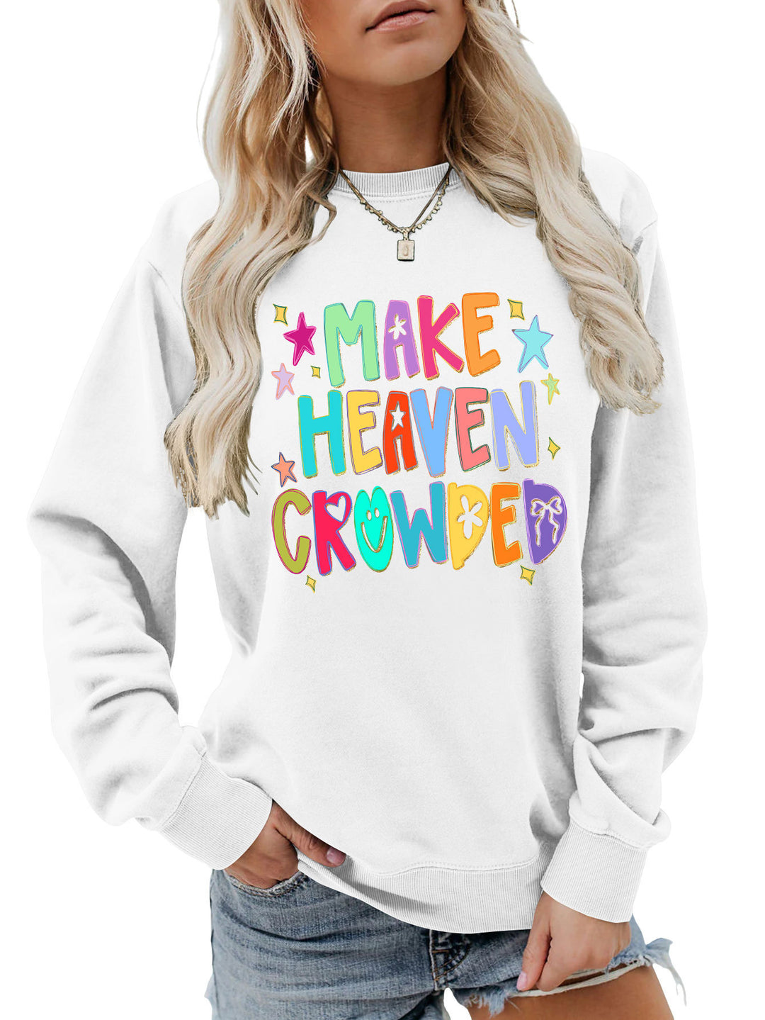 Damen Sweatshirt mit buntem Motiv und verspieltem Schriftzug Drune