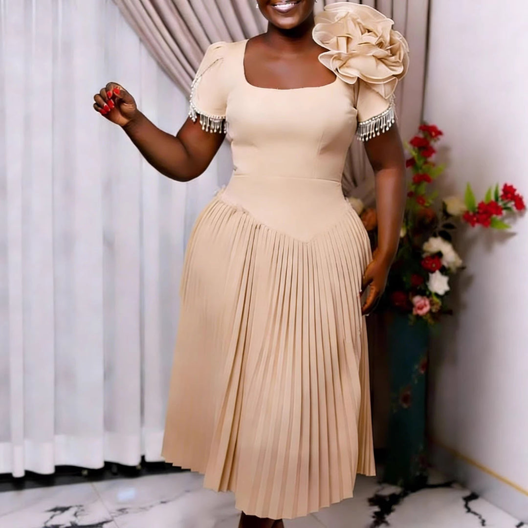 Damen Elegantes Plisseekleid mit voluminösen Rüschen Drune