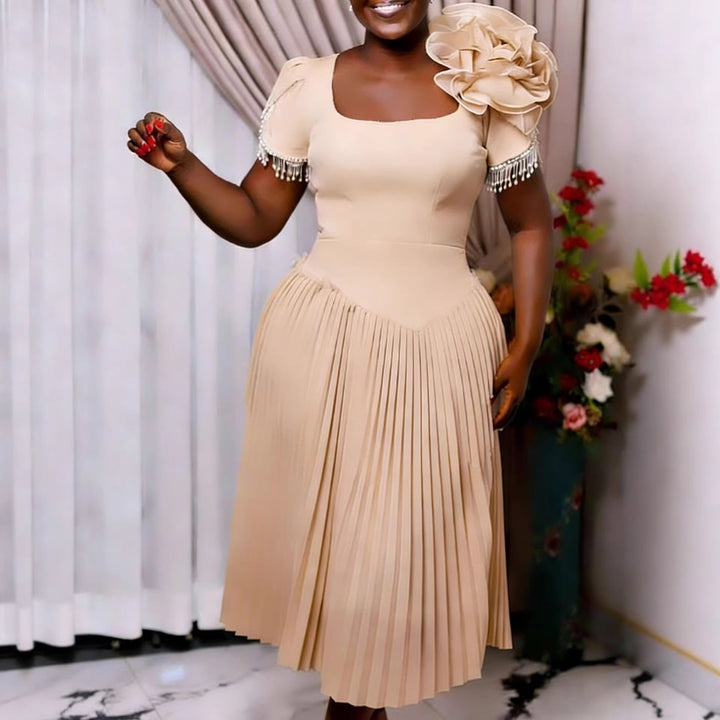Damen Elegantes Plisseekleid mit voluminösen Rüschen Drune