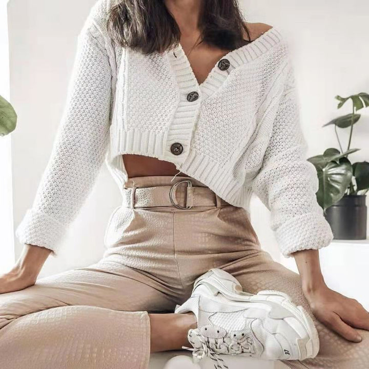 Damen cropped Strickjacke mit Knopfdetails Drune