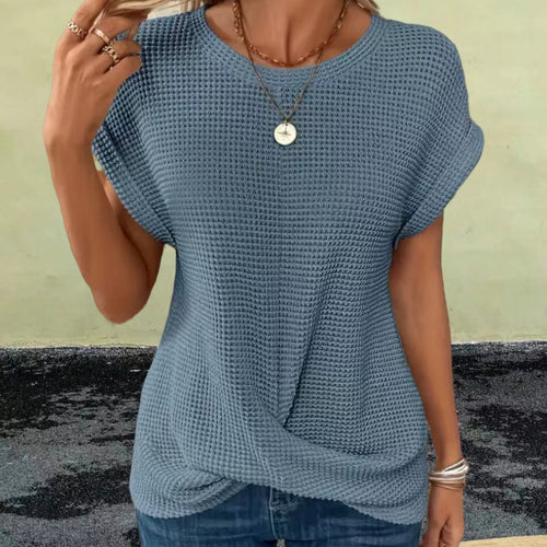 Damen lässiges Waffelstrickoberteil mit lockerer Passform Drune