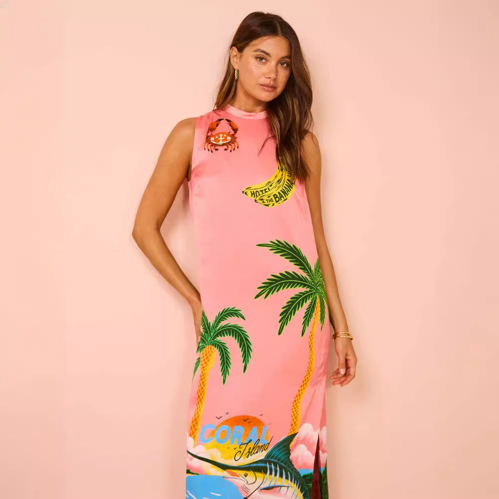 Damen Maxikleid mit buntem Tropenmotiv und lässigem Schnitt Drune