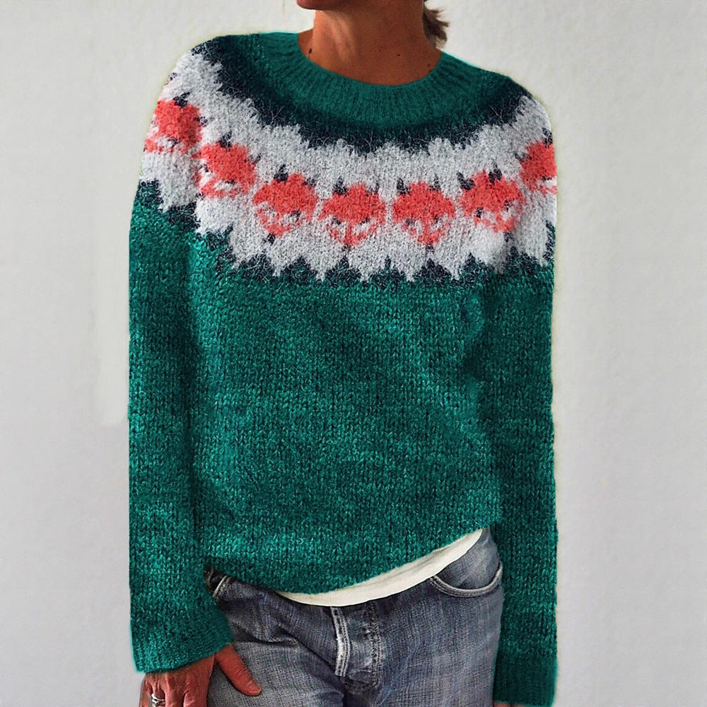 Damen nan Norwegerpullover aus Wollmix mit Rundhalsausschnitt und traditionellem Fair-Isle-Yoke Drune