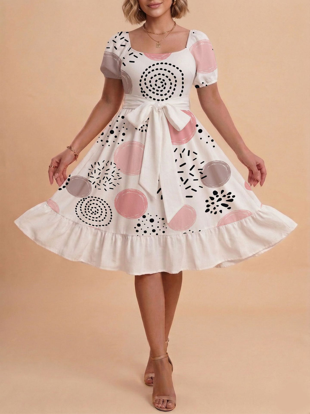 Damen Verspieltes Maxikleid mit Bärenmuster und taillierbarem Band Drune