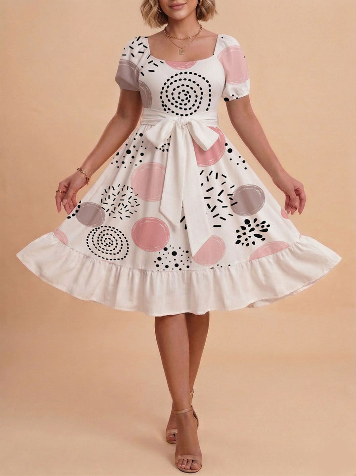 Damen Verspieltes Maxikleid mit Bärenmuster und taillierbarem Band Drune