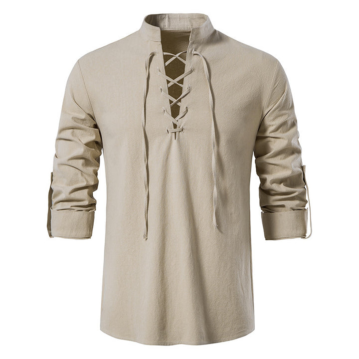 Herren lässiges Baumwollhemd mit Lacing-Design Drune