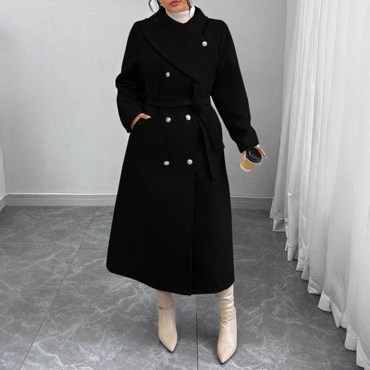 Damen eleganter wärmender Wollmantel mit doppelter Knopfleiste und einem Gürtel Drune