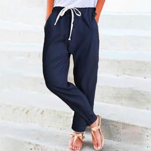 Damen nan lässige Relaxhose mit elastischem Bund, Kordelzug, Eingrifftaschen und umgeschlagenem Saum Drune