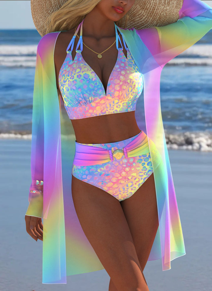 Damen Bikini-Set mit kreativem geometrischen Design und hohem Bund Drune
