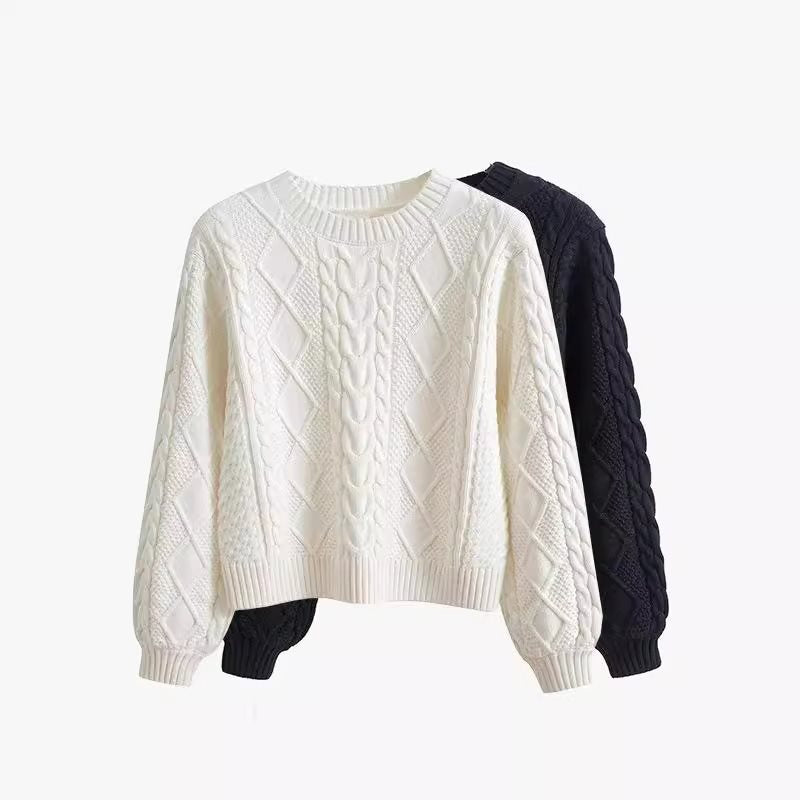 Damen Grobstrickpullover mit kreativem Zopfmuster und weit geschnittenen Ärmeln Drune