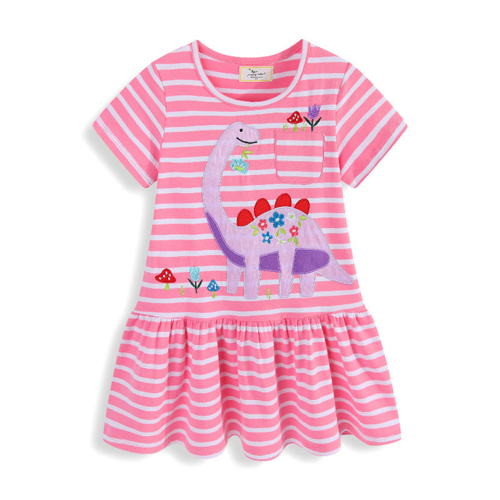 Mädchen Freizeitkleid mit verspieltem Dinosaurier-Motiv und Rüschensaum Drune