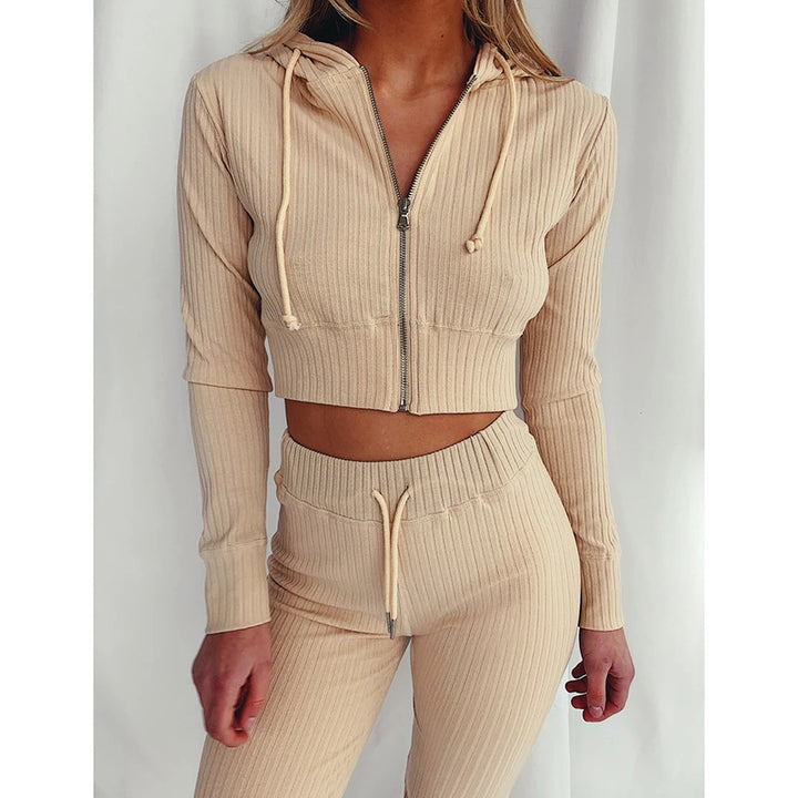 Damen Sportliches cropped Hoodie-Set mit feinem Rippdesign und hohem Tragekomfort Drune