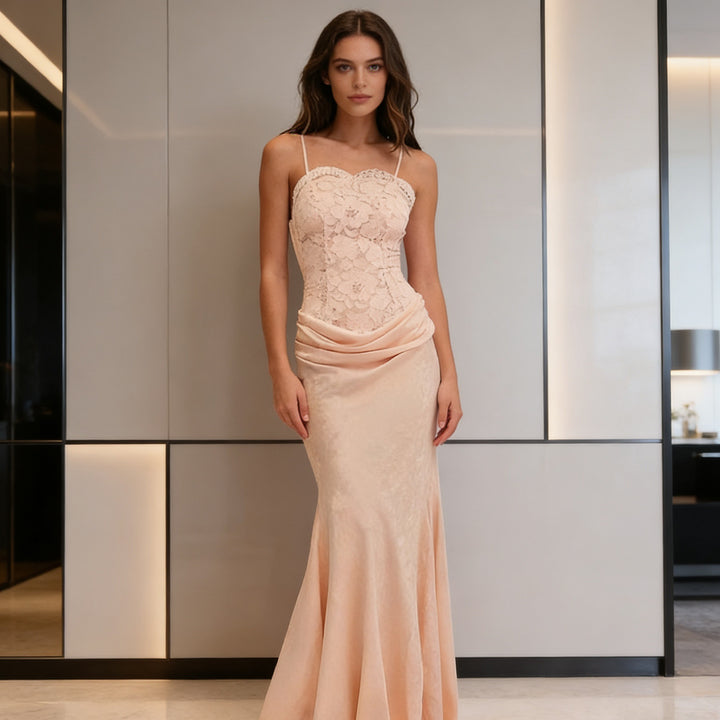 Damen Elegantes Abendkleid mit Spitzenoberteil und schwingendem Rock Drune