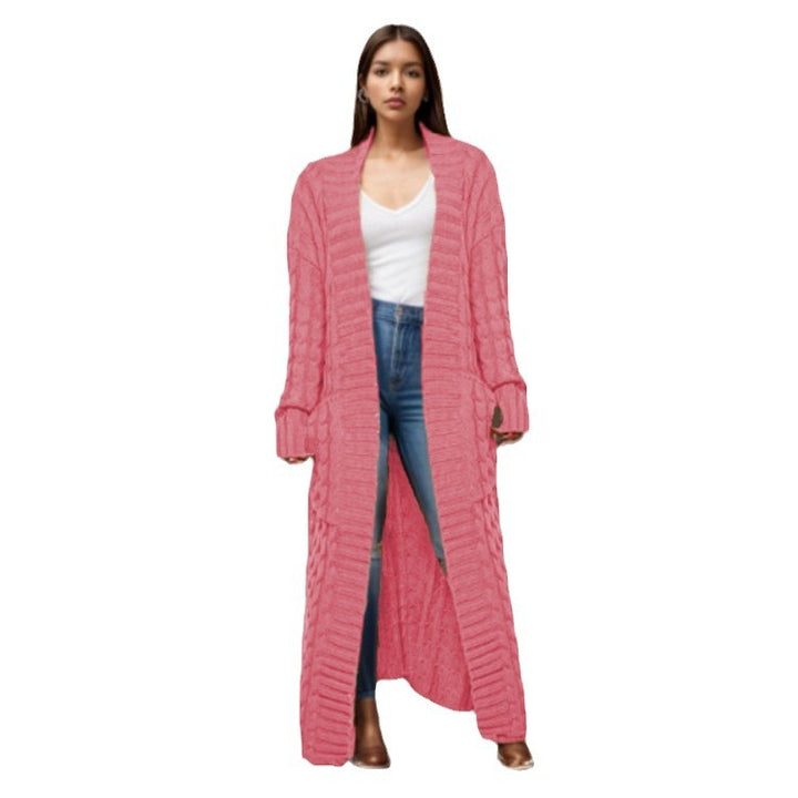 Damen langen Strickcardigan mit hochwertigem Zopfmuster Drune