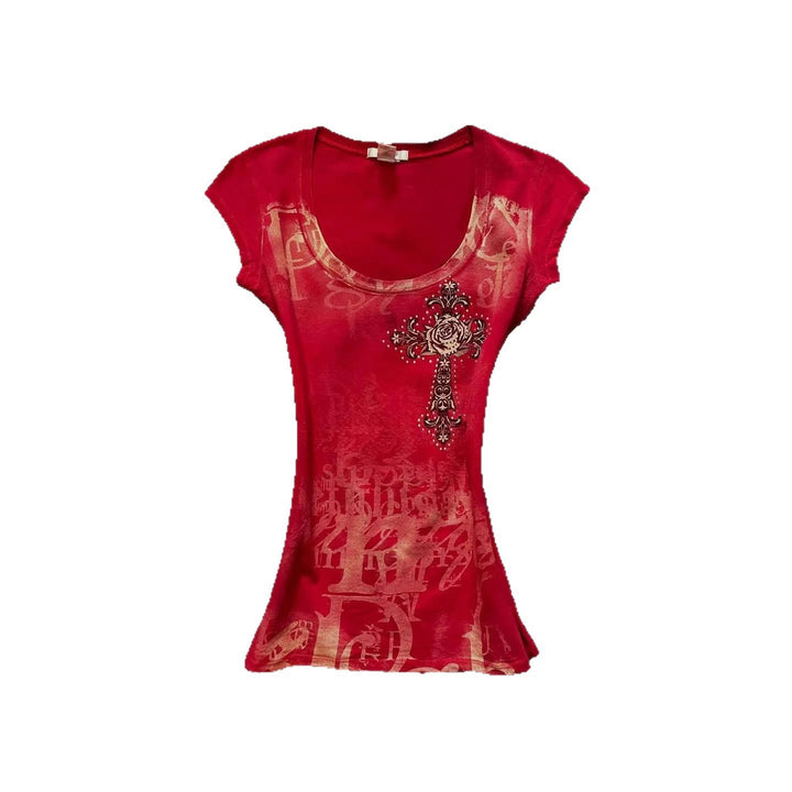 Damen modisches T-Shirt mit einzigartigem Cross-Design Drune