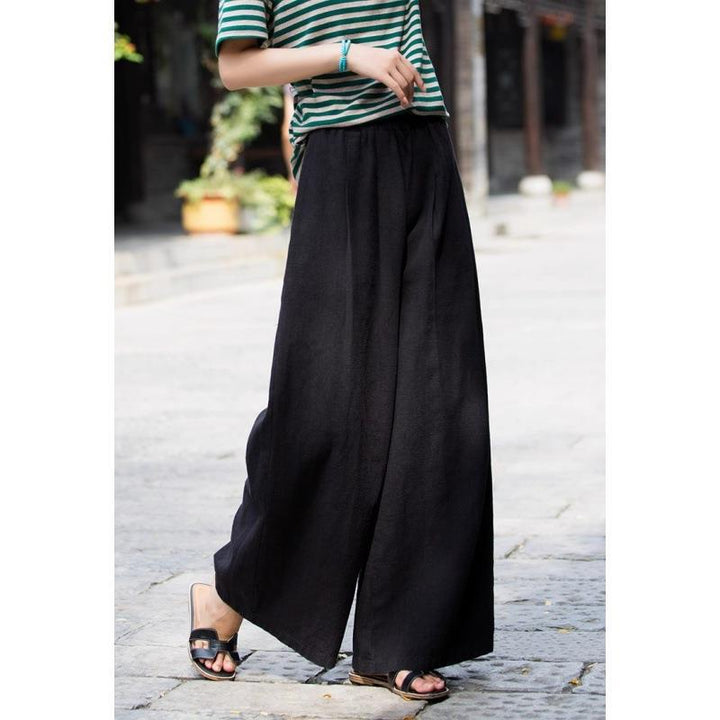 Damen weit geschnittene Leinenhose mit elastischem Bund und praktischen Taschen Drune