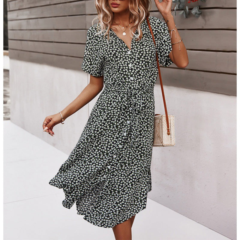 Damen Blümchenkleid mit tailliertem Schnitt und Rüschen Drune