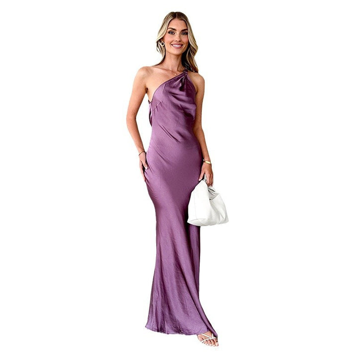 Damen Elegantes Maxikleid mit asymmetrischem Träger und fließendem Satinfall Drune