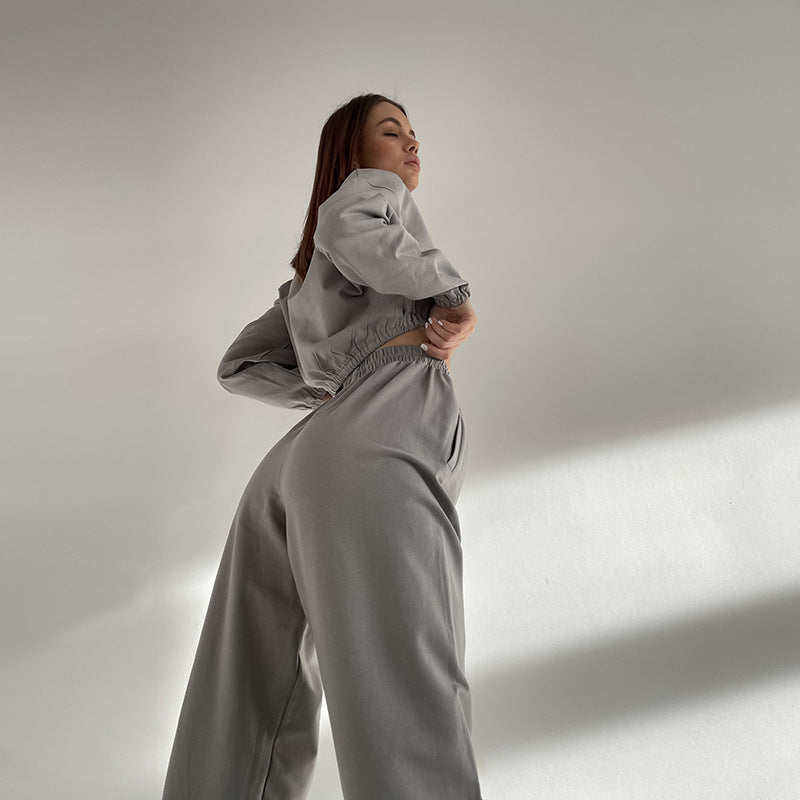 Damen lässiges Set mit elastischem Bund und cropped Jacke Drune