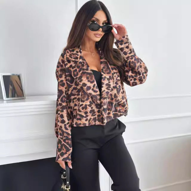 Damen Modische Blazerjacke im trendigen Leopardenmuster Drune