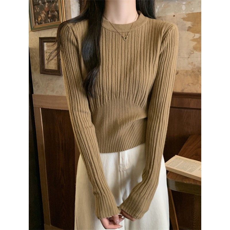 Damen feiner Rippstrickpullover mit verlängerten Ärmeln Drune
