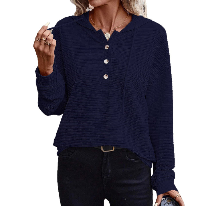 Damen Kapuzenpullover mit strukturiertem Stoff und eleganten Knopfdetails Drune