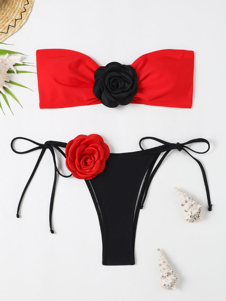 Damen Bandeau-Bikini-Set mit floralem Akzent Drune