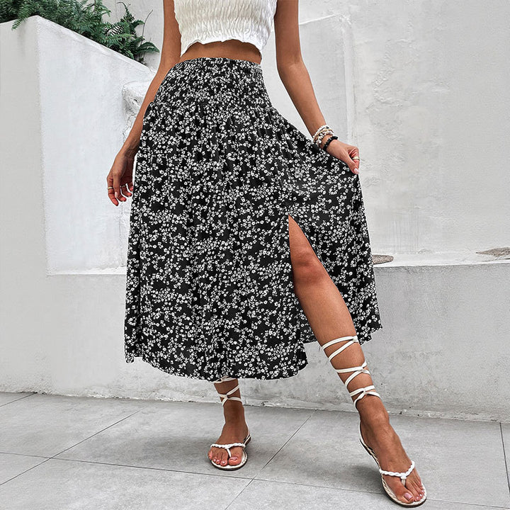 Damen Maxikleid mit floralem Design und elastischem Bund Drune