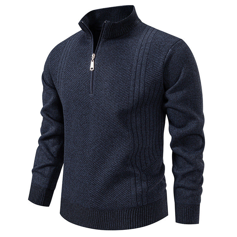 Herren nan Troyer-Pullover mit halbem Reißverschluss, Chevron-Struktur und elastischen Rippbündchen Drune