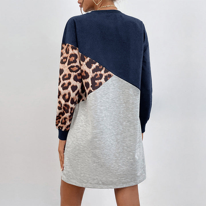 Damen lässiges Sweatkleid mit tierischem Muster und modischem Farbblock-Design Drune