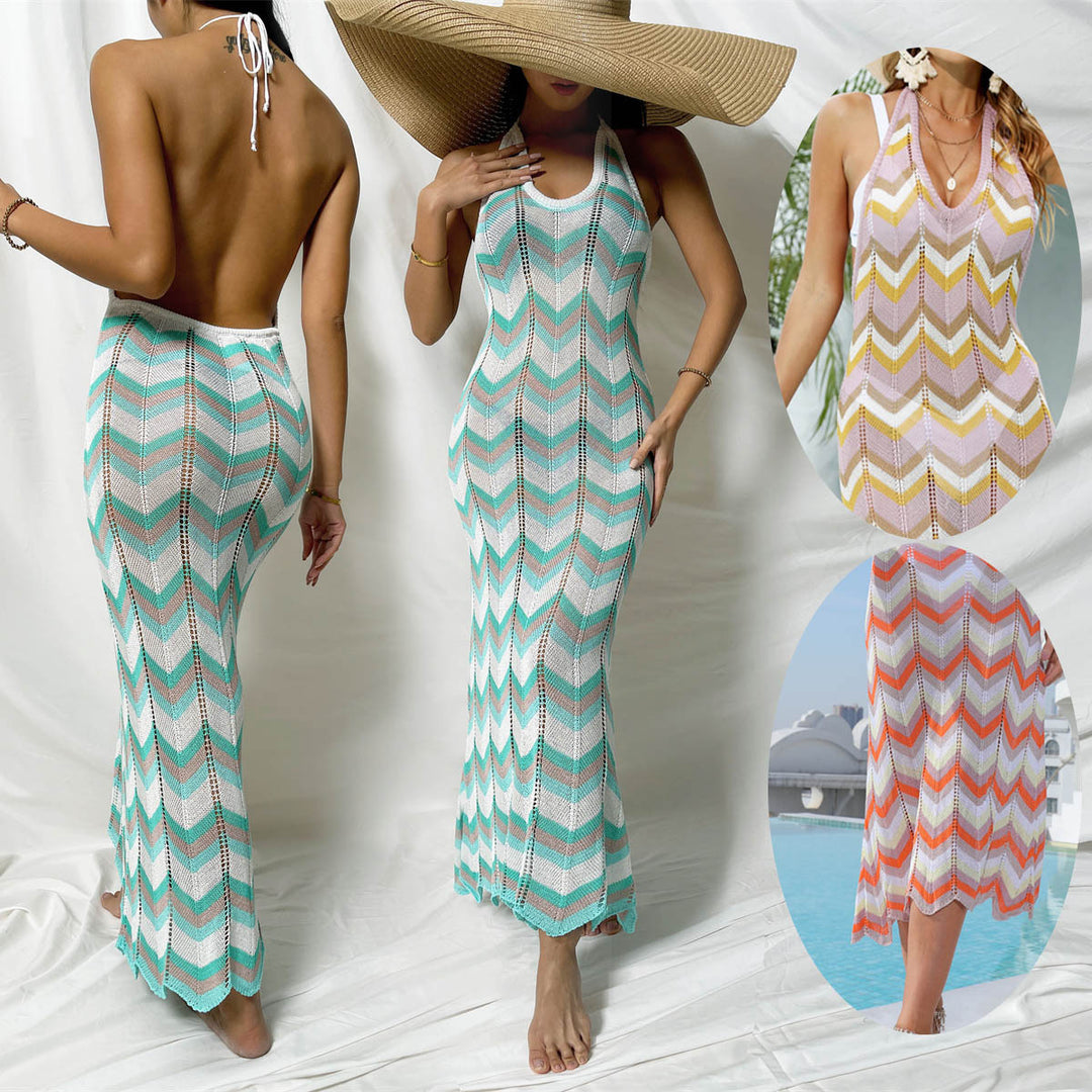 Damen Häkel-Maxikleid mit Chevron-Muster Drune