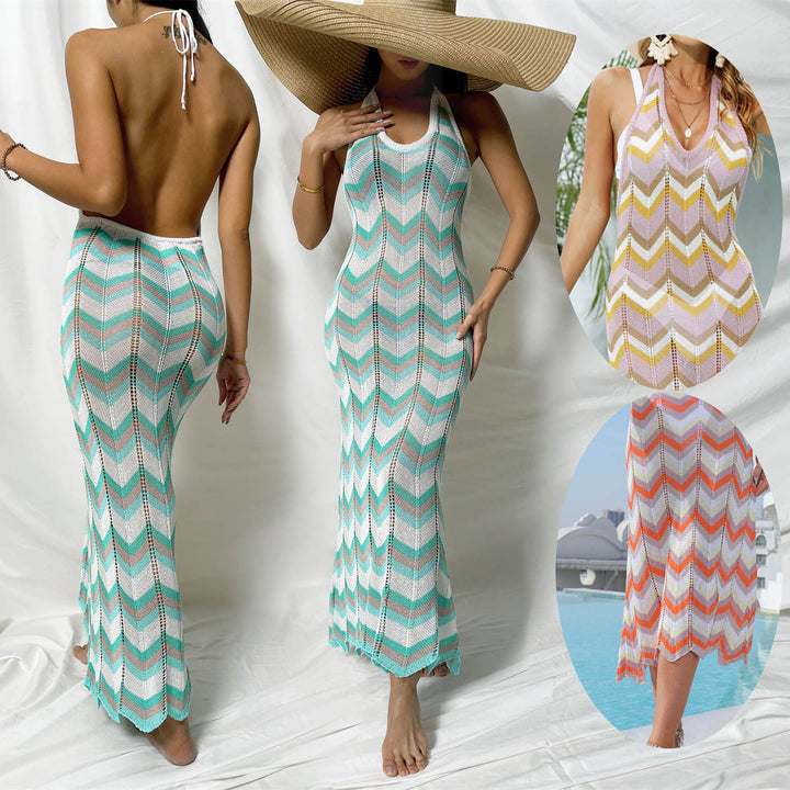Damen Häkel-Maxikleid mit Chevron-Muster Drune