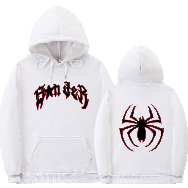 Damen Kapuzenpullover mit auffälligem Spinnenmotiv und grobem Schriftzug Drune