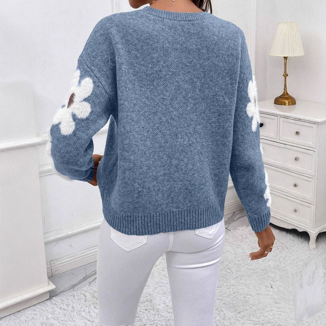 Damen Strickpullover mit floralen Applikationen und lässigem Schnitt Drune