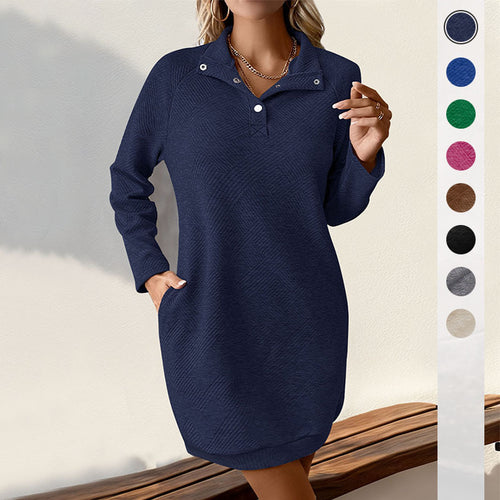 Damen Sweatkleid mit Knopfdetails und hohem Kragen Drune