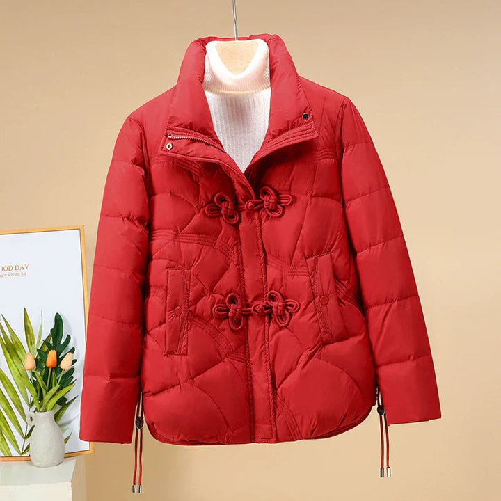Drune | Damen Pufferjacke – Ge quiltetes geometrisches Design – Froschknöpfe – Verstellbarer Saum