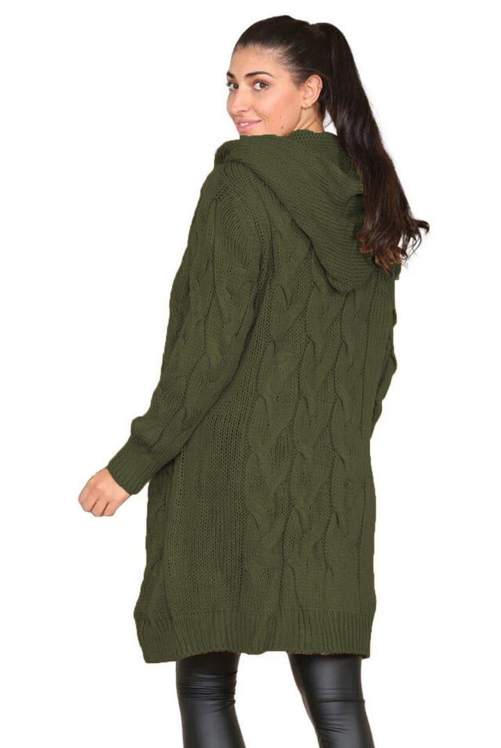 Damen Strickmantel mit Kapuze und Zopfmuster Drune