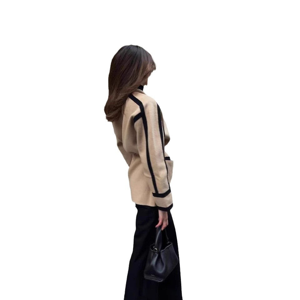 Damen modischer Blazer-Kimono mit Gürtel und Kontrastdetails Drune