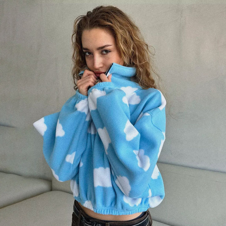 Damen Crop-Pullover mit Wolkenmuster Drune