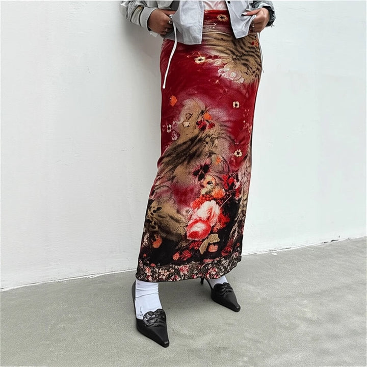 Damen Maxirock mit floralen Mustern und transparenter Spitze Drune