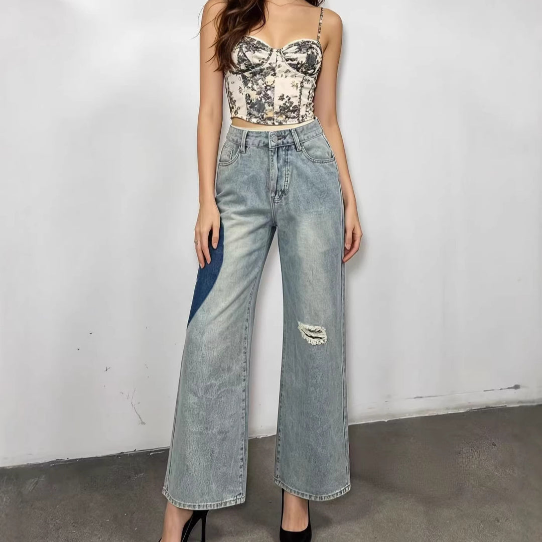 Damen weit geschnittene Denim-Jeans mit einzigartigen Farbakzenten Drune
