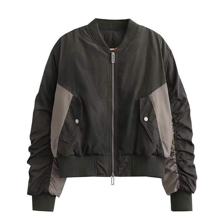 Damen modische Bomberjacke mit strukturiertem Design und praktischen Taschen Drune